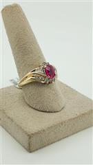 Synthetic Ruby Lady's Stone & Diamond Ring 18 Diamonds .60 Carat T.W.